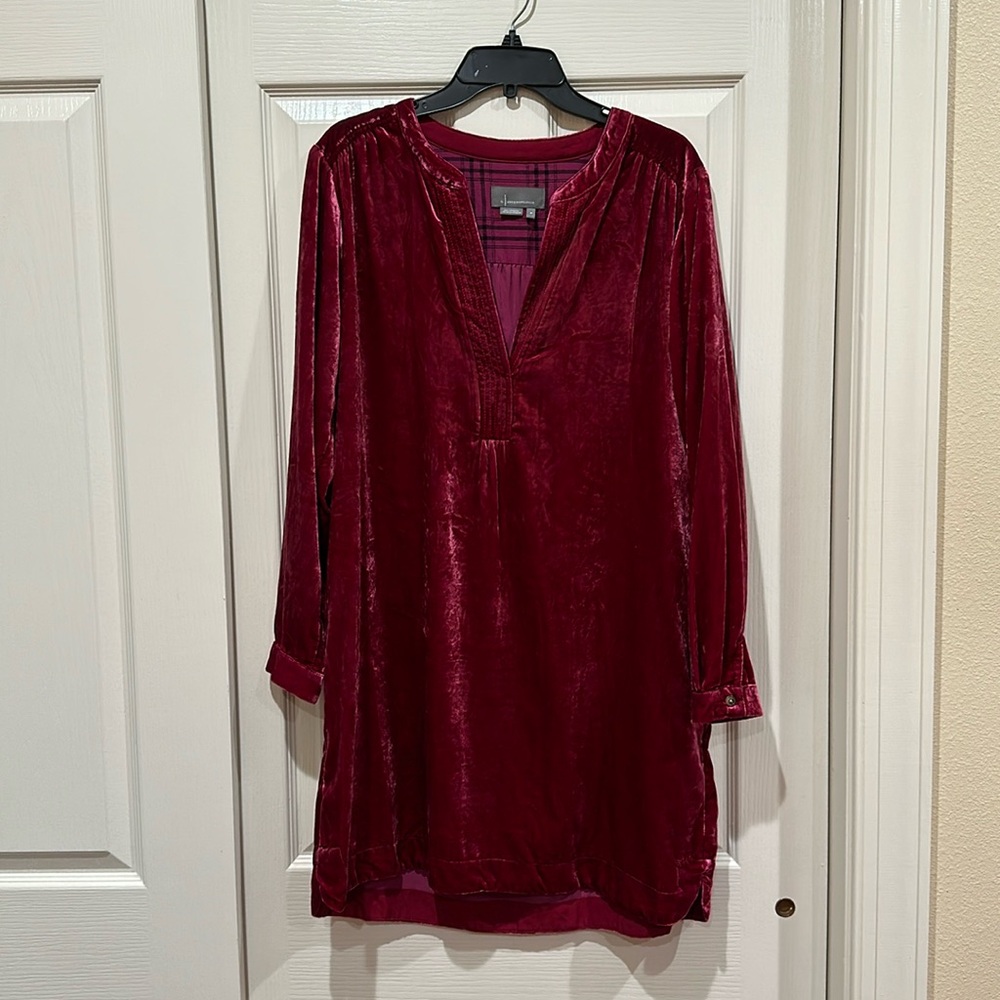 Anthropologie Melody Velvet Tunic Dress Raspberry Burgundy M